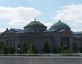 view of the Museum of Science and Industry as seen from the Chicago Lakefront Trial